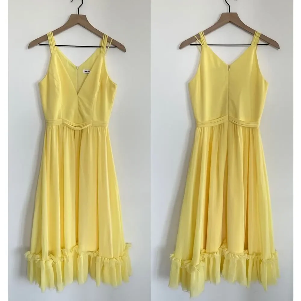 Dress The Population Yellow Chiffon Fit & Flare Midi Dress Size S